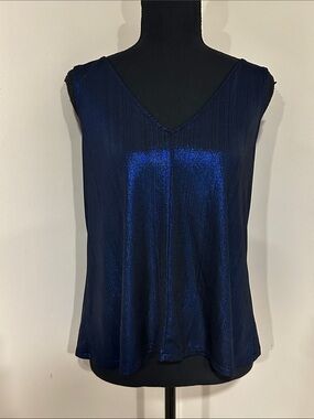 *CITY STREETS* Shimmery Deep Navy V-Neck Sleeveless Top Size Large